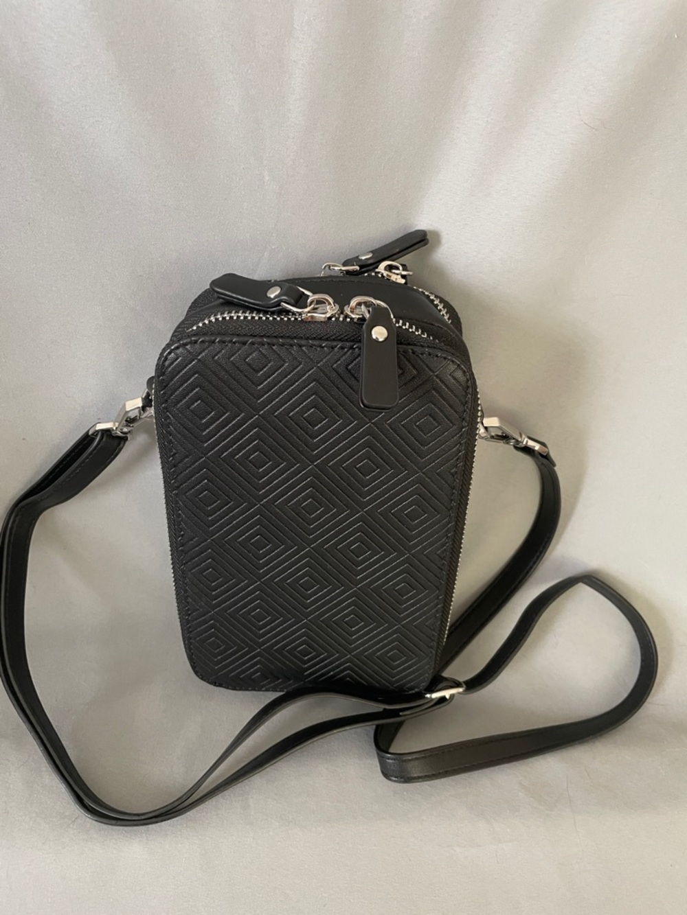 Black Embossed Geometric Crossbody Bag